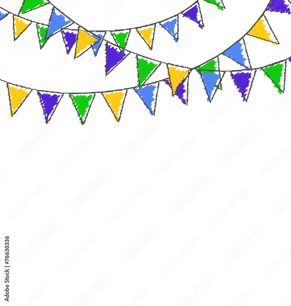 Obraz premium Multicolored hand-drawn buntings garlands in national brazil col