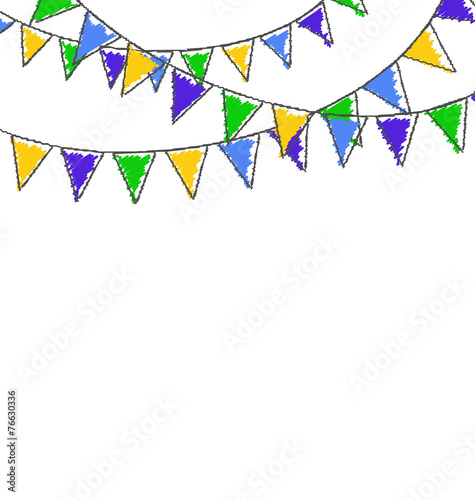 Multicolored hand-drawn buntings garlands in national brazil col