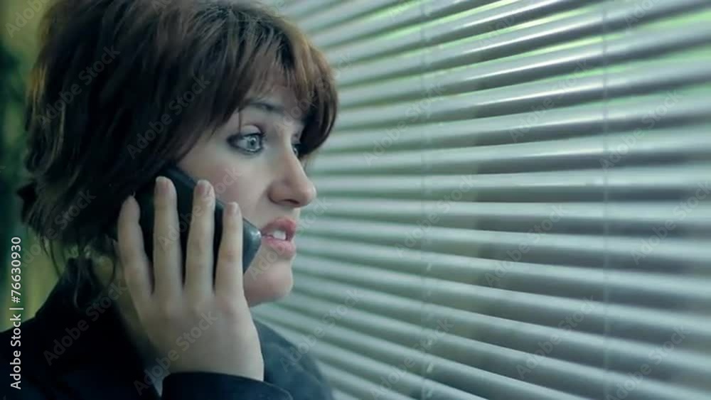 Pretty woman speaking on cellular phone in office Pretty woman speaking on cellular phone in office