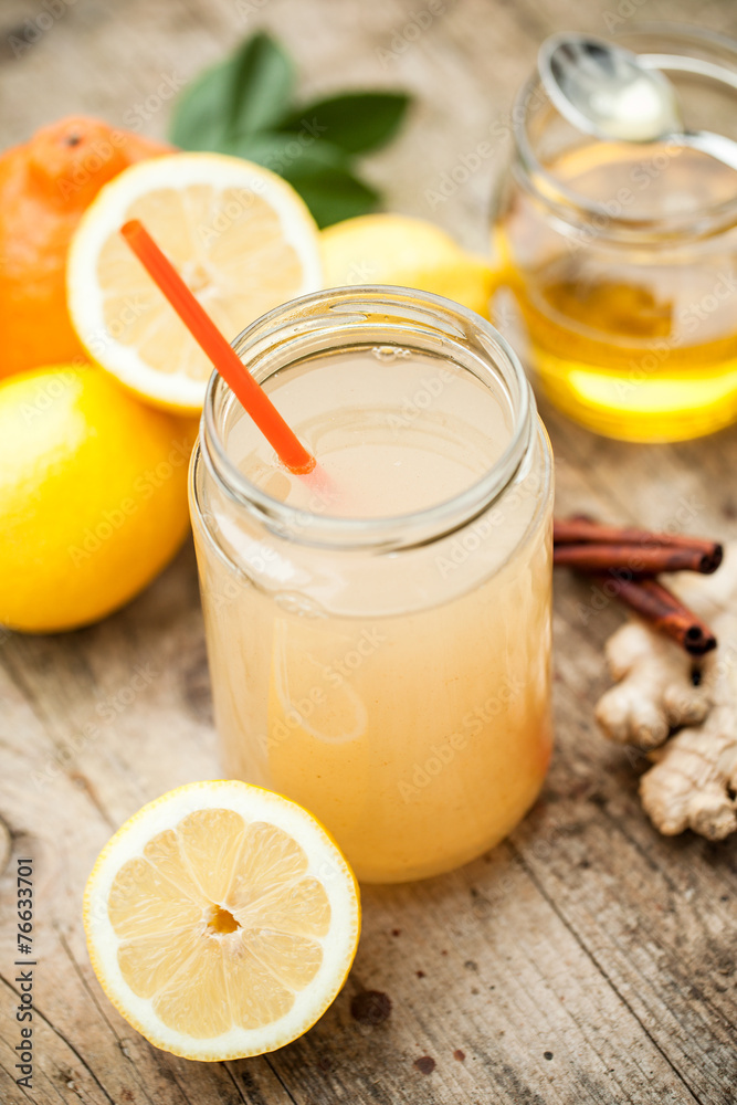 Healthy drink made of lemon, cinammon, ginger and honey Healthy drink made of lemon, cinammon, ginger and honey