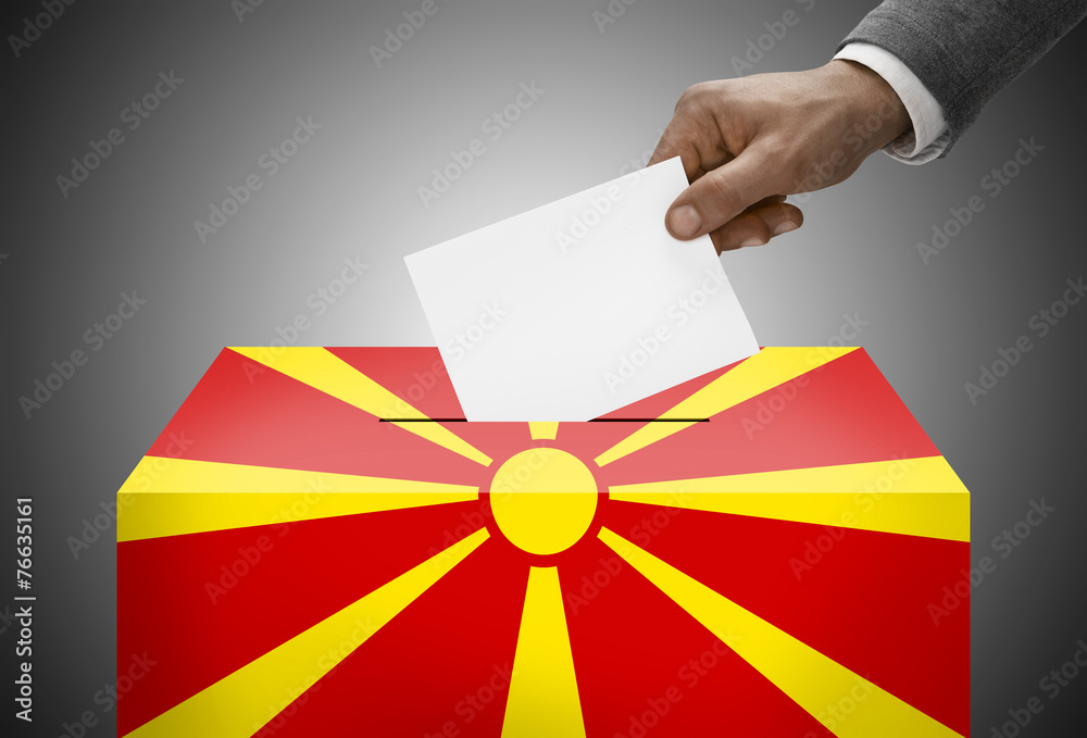 Ballot box painted into flag colors - Republic of Macedonia