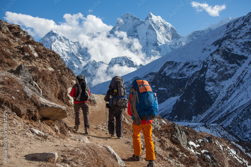 Fototapeta premium Hiker on the trek in Himalayas, Khumbu valley, Nepal