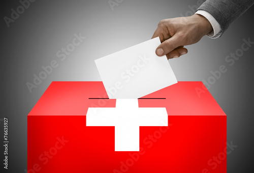 Ballot box painted into national flag colors - Switzerland