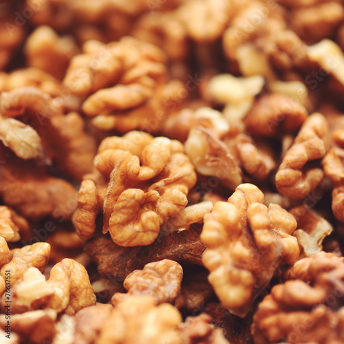 Shelled walnuts close up