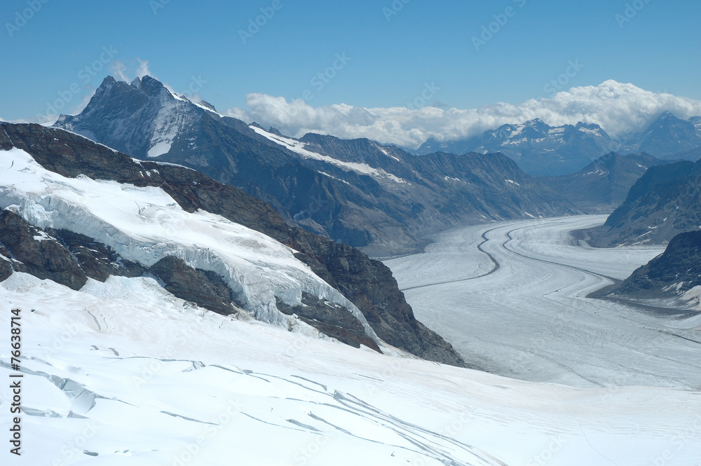 View from Jungfraujoch pass in Alps in Switzerland