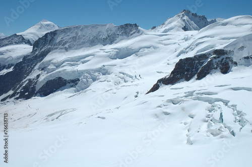 Crevasses, ice and snow nearby Jungfraujoch in Switzerland