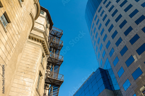 Metal Fire Escape Stairs On Old Building Facade