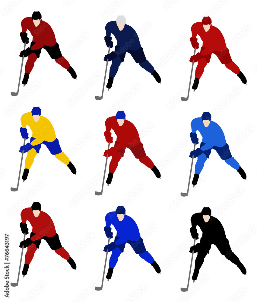 Set vector hockey players in the national jerseys