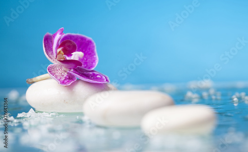 Spa still life with pink orchid and white zen stone