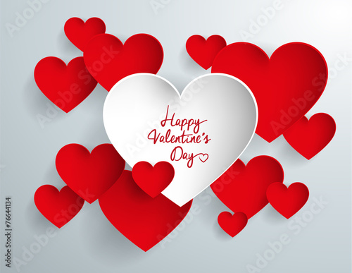 Corazón blanco feliz día de San Valentín entre corazones rojos.