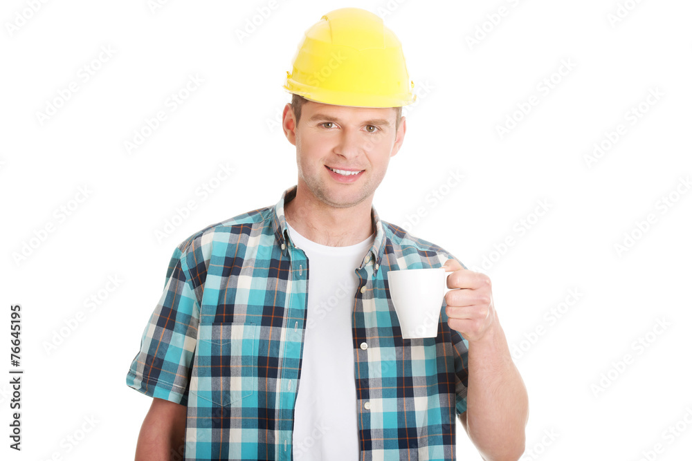 Worker on a break drink coffee