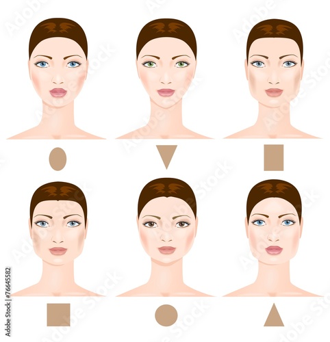 Set of six different woman's face shapes. Vector