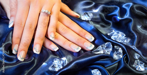franch manicure with brilliants photo