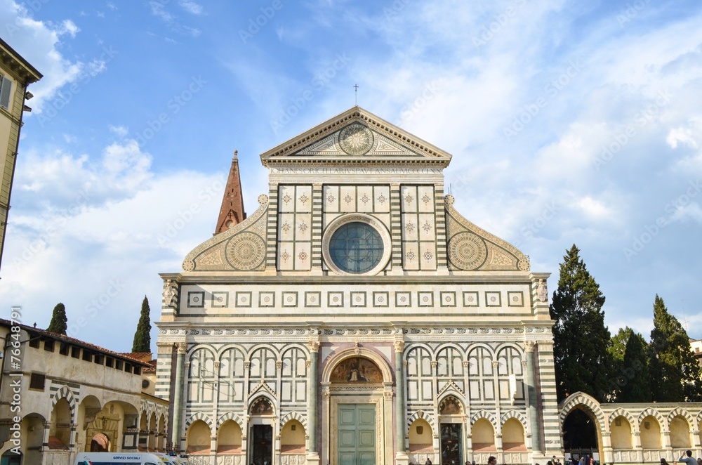 Santa Maria Novella Church facade in blue sky, Florence, Italy