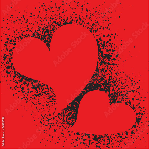 red hearts on grunge background - vector illustration