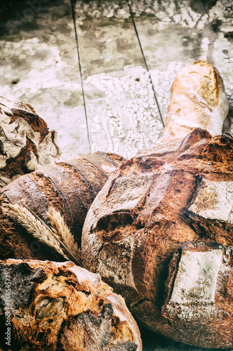 Freshly baked bread in rustic setting