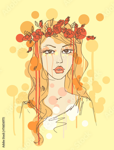 sketch of a woman with flowers in her hair