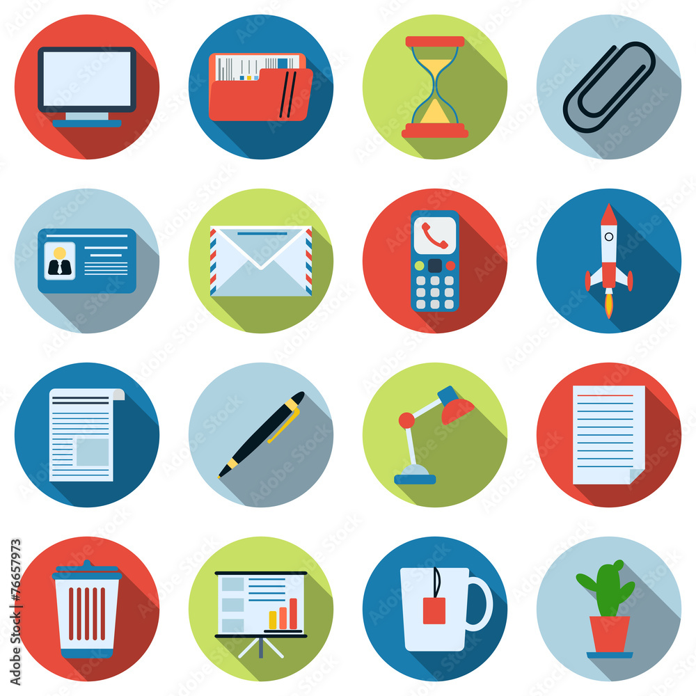 Business and office flat vector icons Business and office flat vector icons