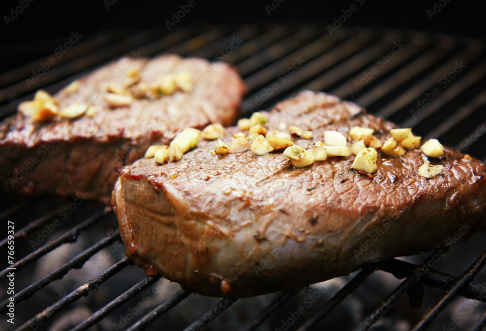 barbecue grilled steak with garlic
