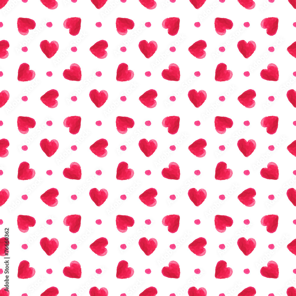Watercolor red hearts pattern. Seamless vector texture