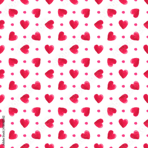 Watercolor red hearts pattern. Seamless vector texture