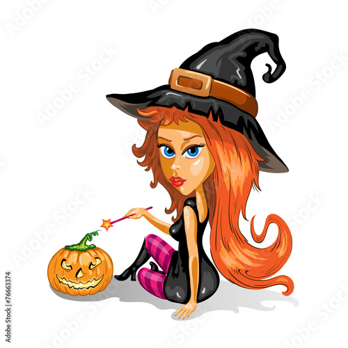 Red haired witch with pumpkin