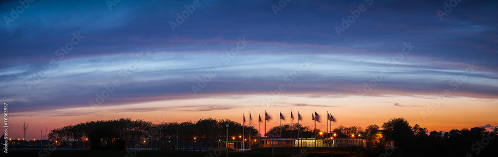 Stunning blue hour over Flag Plaza, New Jersey Stunning blue hour over Flag Plaza, New Jersey