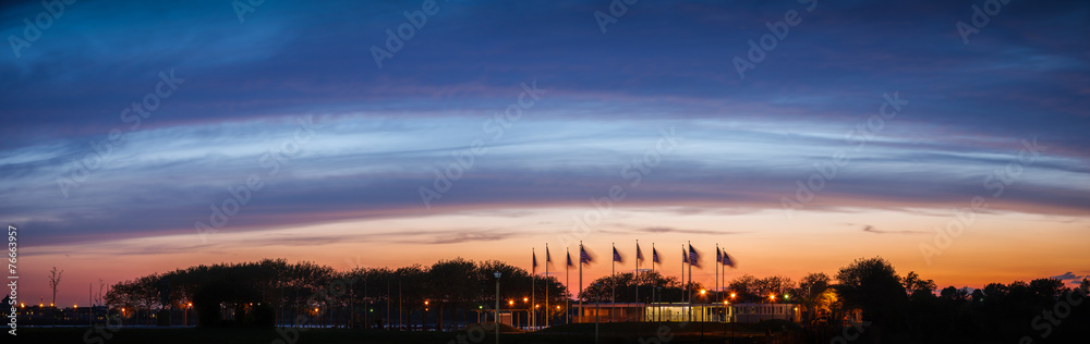 Stunning blue hour over Flag Plaza, New Jersey