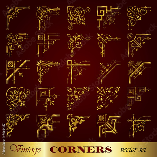 Vector set of vintage corners in gold