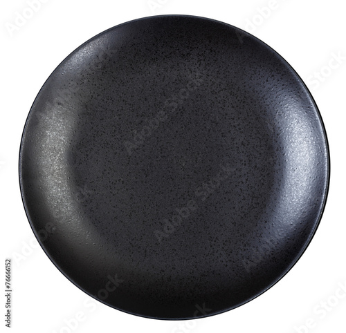 Schilderij op canvas top view of black dinner plate isolated on white