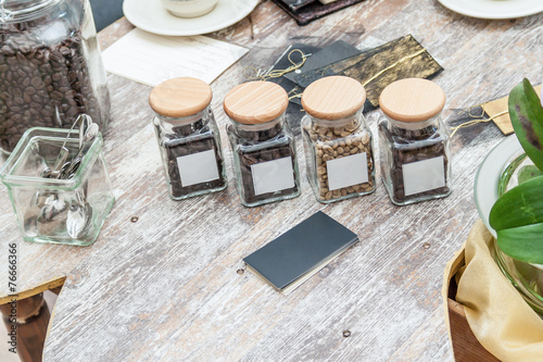 assorted coffee in glass jars