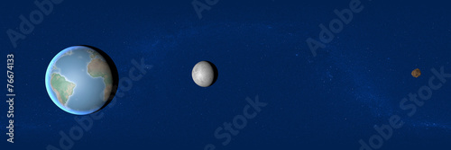 Terra luna e asteroide, spazio 2004 BL86