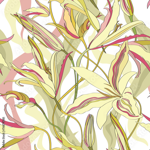 Floral seamless pattern. Flourish lily background