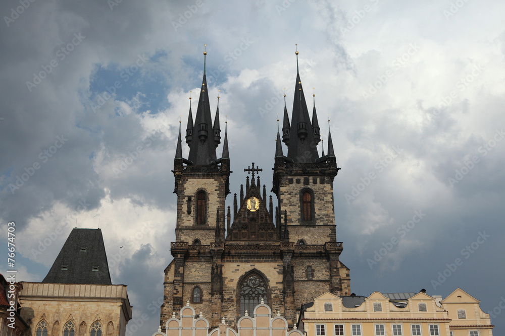 Tyn Church in Old Town Square in Prague, Czech Republic.