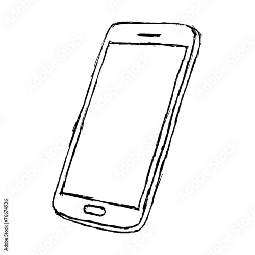 Hand drawn sketch of mobile phone outlined isolated