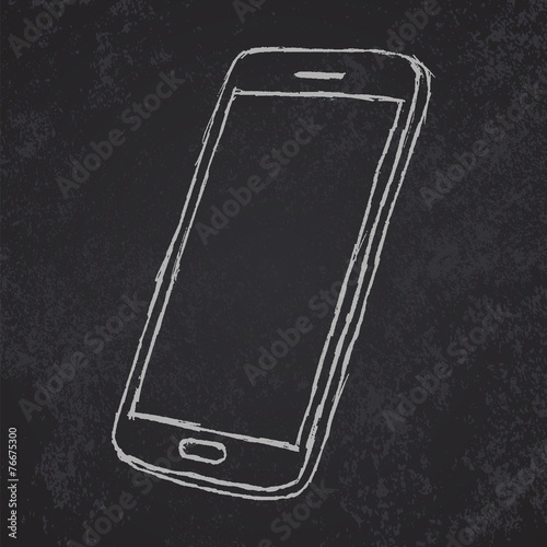 Hand drawn sketch of mobile phone outlined on blackboard