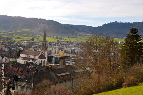 Unterägeri im Herbst mit Zugerberg im Hintergrund photo