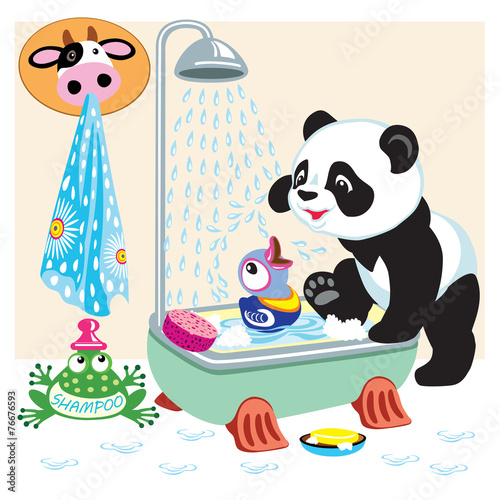 Fototapeta Naklejka Na Ścianę i Meble -  cartoon panda in the bathroom