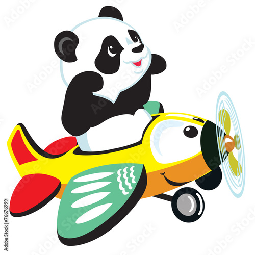 Fototapeta Naklejka Na Ścianę i Meble -  cartoon panda flying with plane