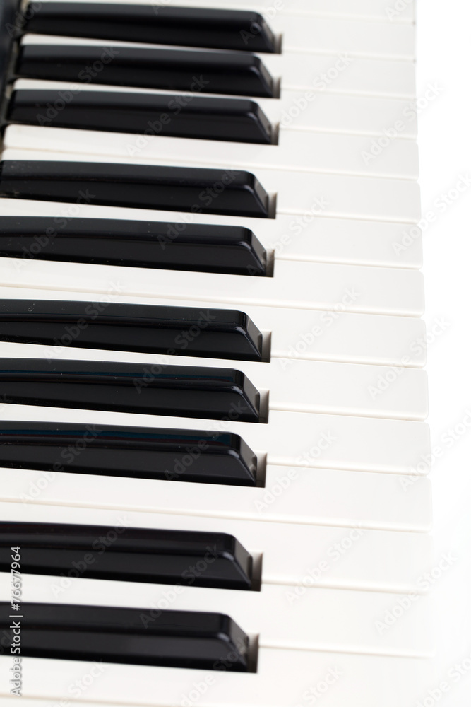 Side view of electronic piano keyboard keys. Macro Side view of electronic piano keyboard keys. Macro
