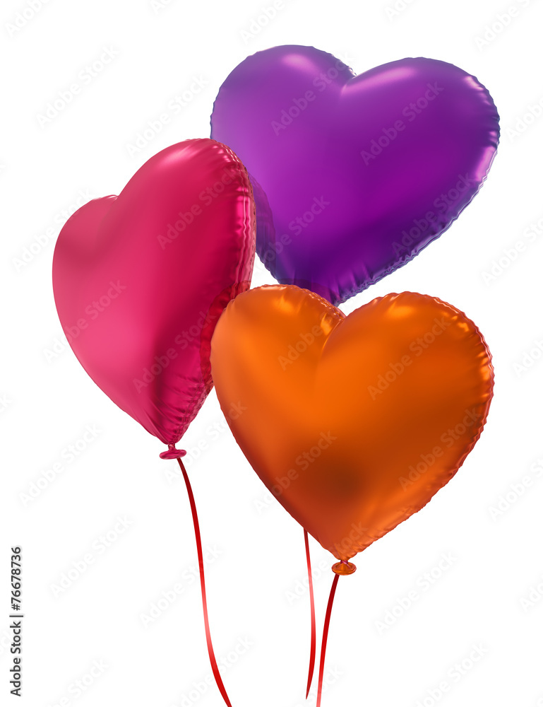colorful Valentine heart balloons, 3d objects isolated on