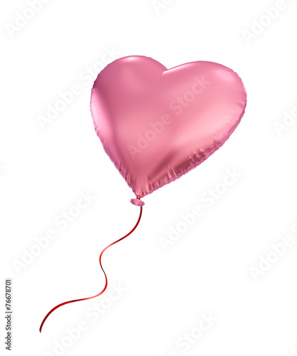 pink Valentine heart balloon, 3d object isolated on white