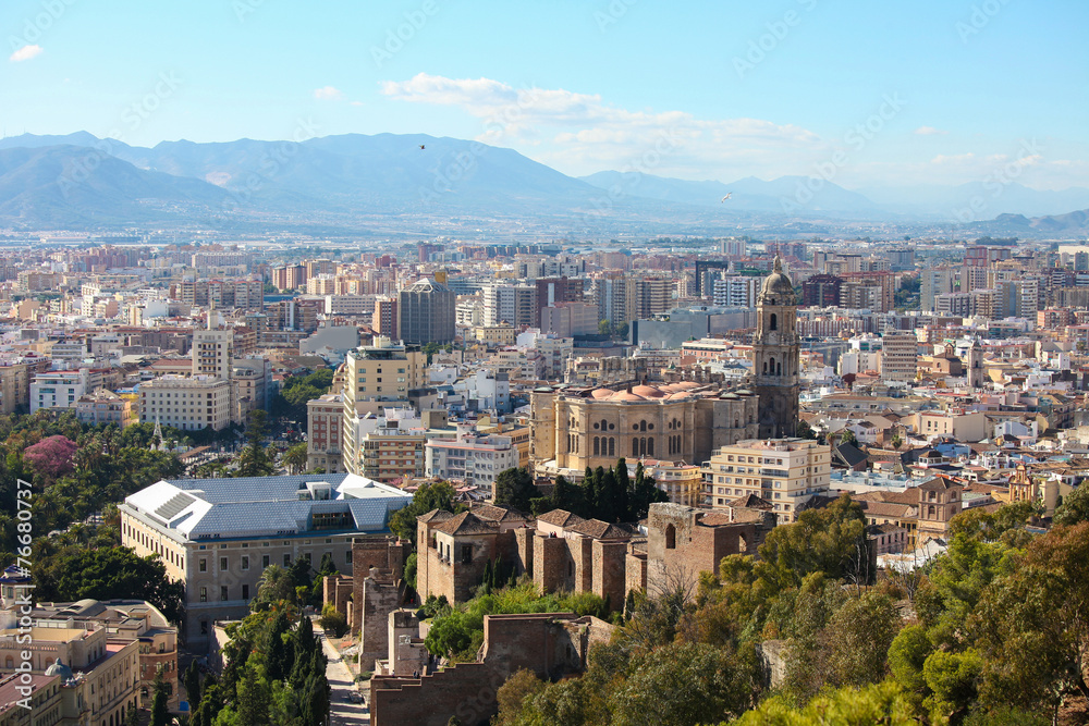 View on the center and cathedral of Malaga, Andalusia, Spain