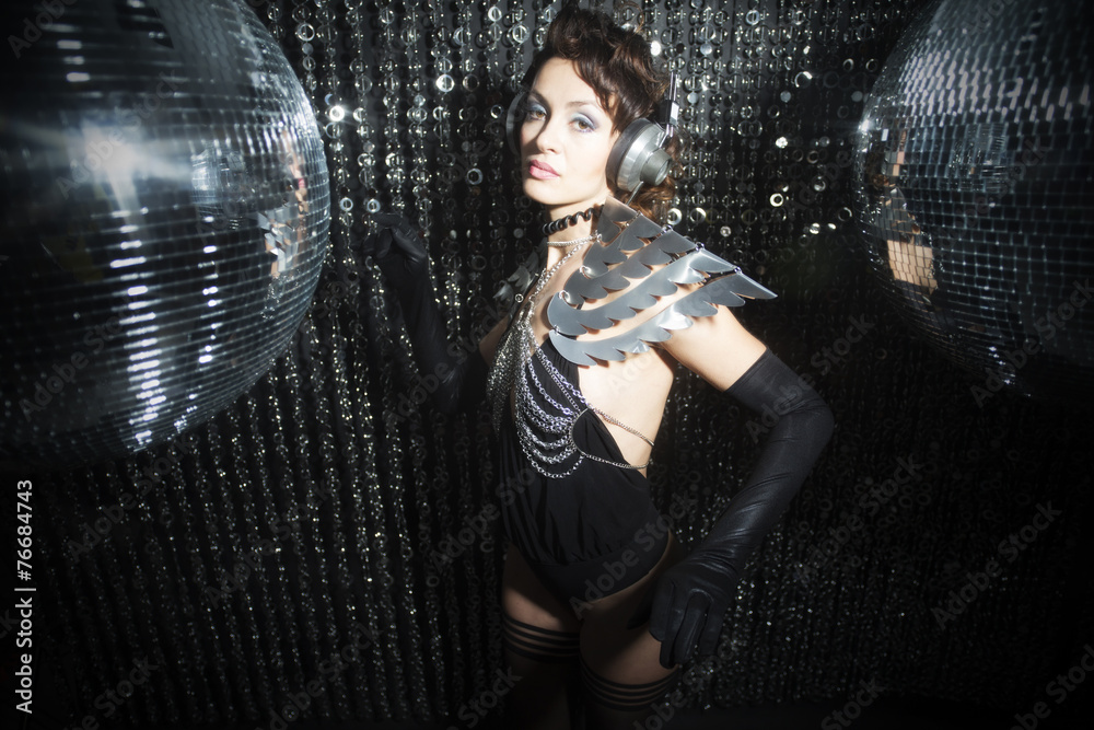 Fototapeta premium sexy disco dancer in solver costume