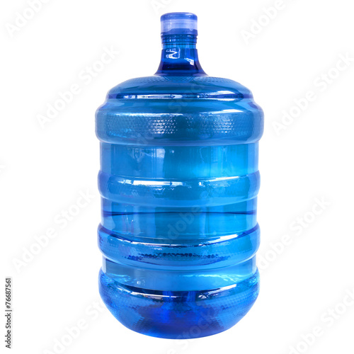 clear blue drinking water container isolated on white background