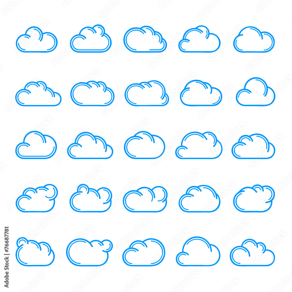 Clouds Icons Set - Isolated On White Background Clouds Icons Set - Isolated On White Background