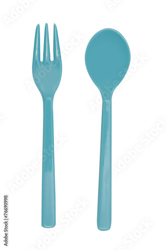Blue plastic fork and spoon