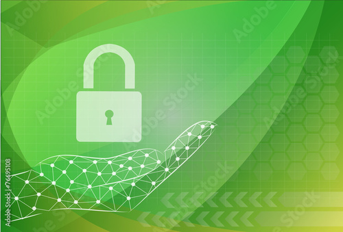padlock icon holding by hand on the background technologies.