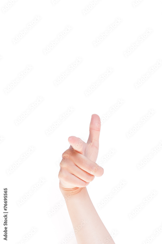 Hand gesture: Pointing index finger to the camera Hand gesture: Pointing index finger to the camera