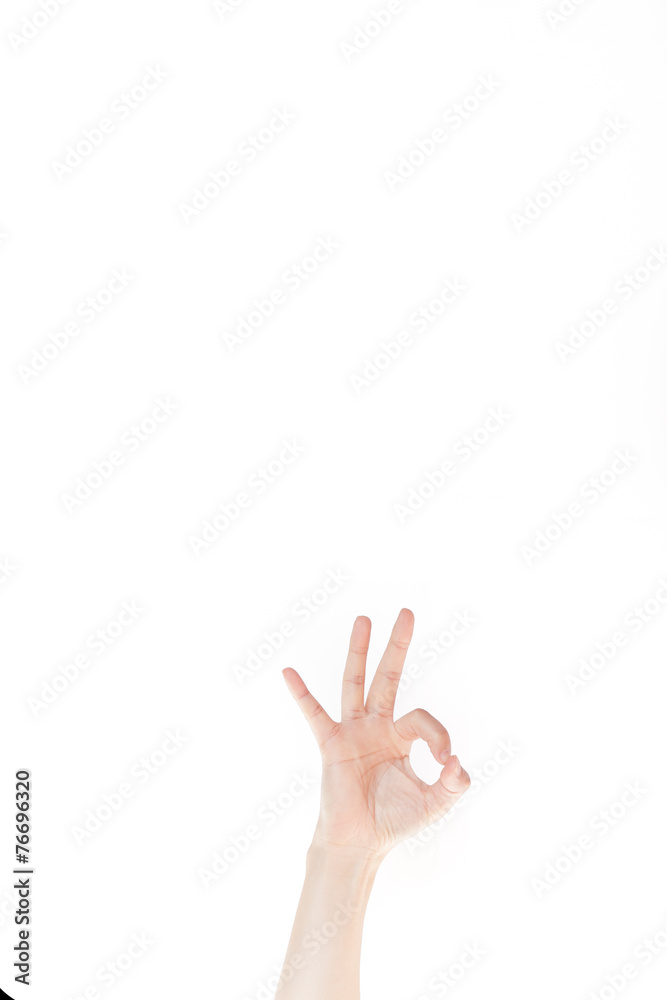 Japanese hand gesture: OK sign on isolated white background Japanese hand gesture: OK sign on isolated white background